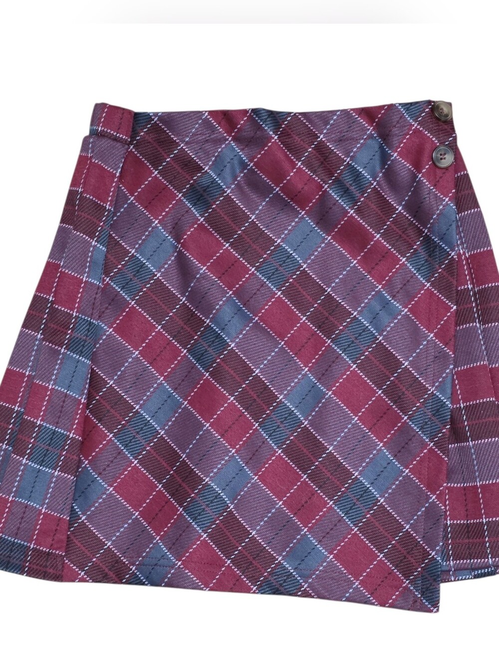 Unbranded plaid checkered pleated skirt with button decor